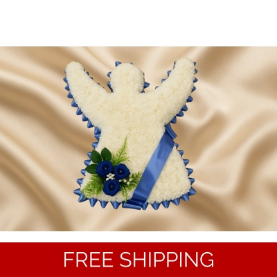 Angel Tribute with Elegant Ribbon and Rose Spray